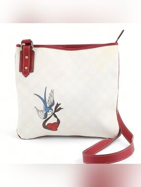 GUCCI Bird Tattoo Crossbody Bag White GG PVC Canvas Leather Vintage Shown Live